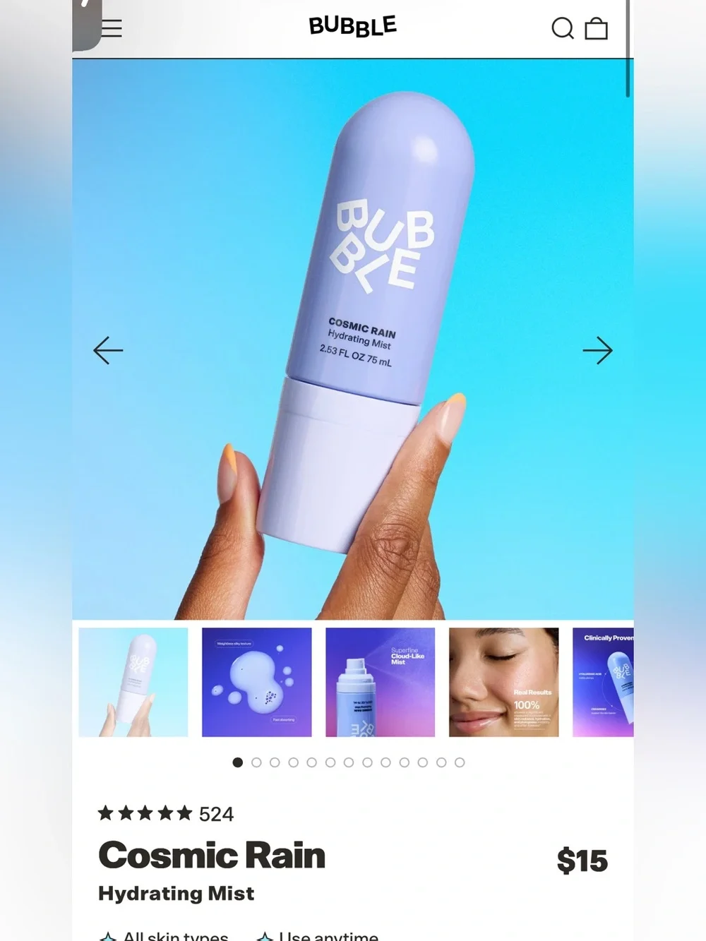Bubble cosmic rain hydrating mist new in box $15
